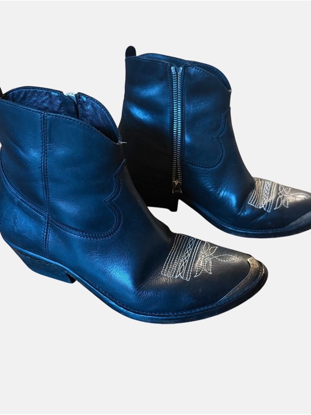 Golden Goose Young Black Leather Zip Ankle Cowboy Booties